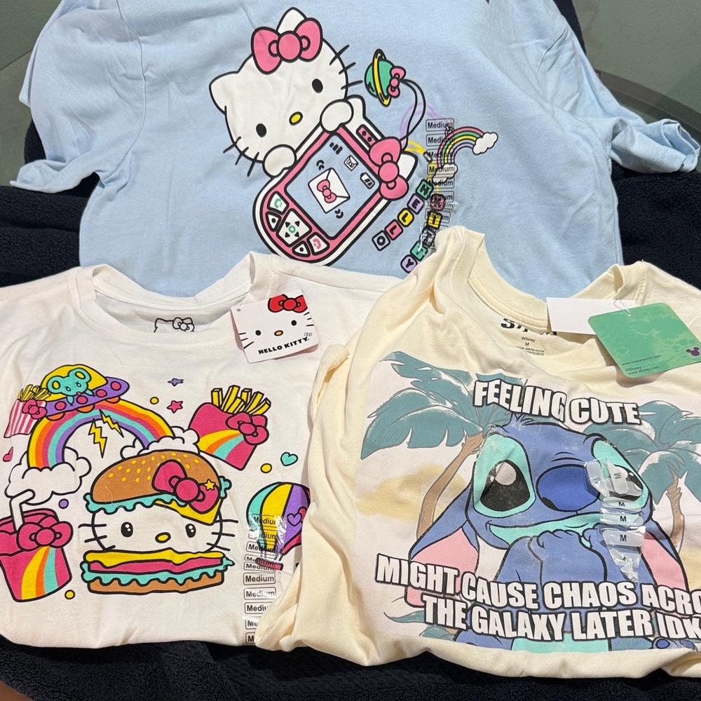 Hello Kitty and Stitch Graphic T-Shirts size medium 3 pieces